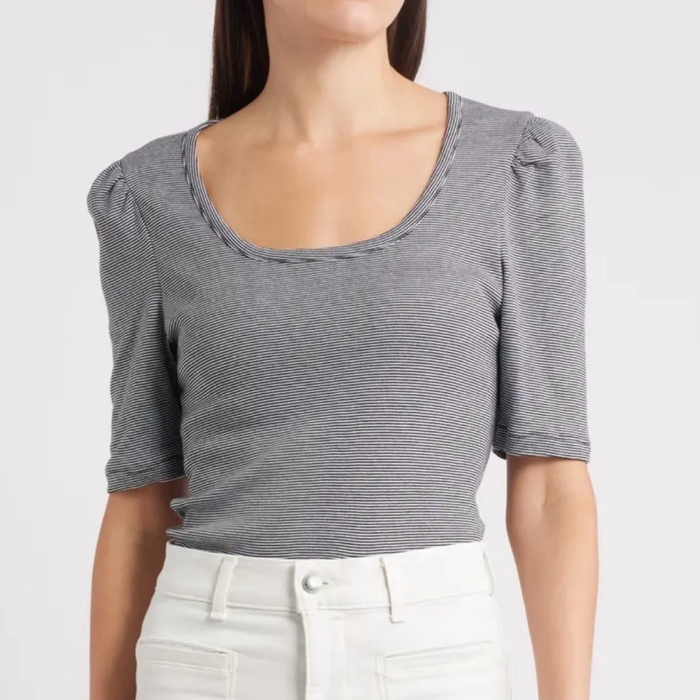 Madewell Pin Stripe Top Puff Short Sleeves Black White
SZ M NWT